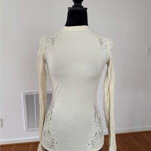 Free People Cream Lace Detail Blouse